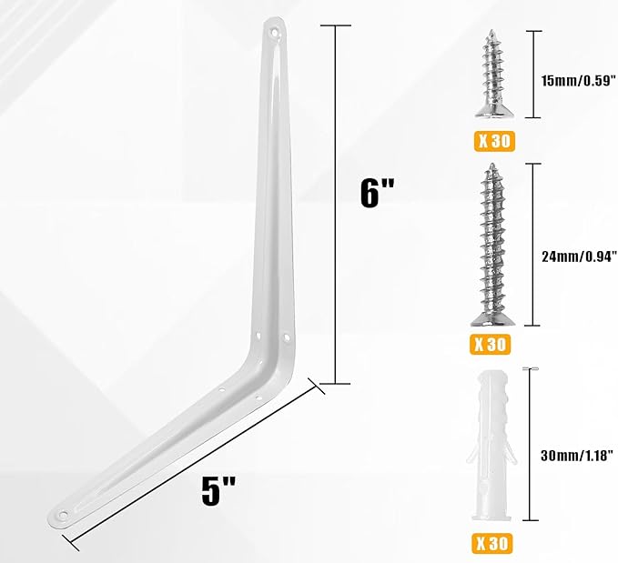 10 Pcs Shelf Brackets, 5 x 6 Inch Heavy Duty Metal Wall Corner Angle Shelving for Wall Hanging Shelves with Wall Anchors and Screws(White)