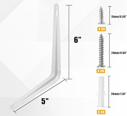 10 Pcs Shelf Brackets, 5 x 6 Inch Heavy Duty Metal Wall Corner Angle Shelving for Wall Hanging Shelves with Wall Anchors and Screws(White)