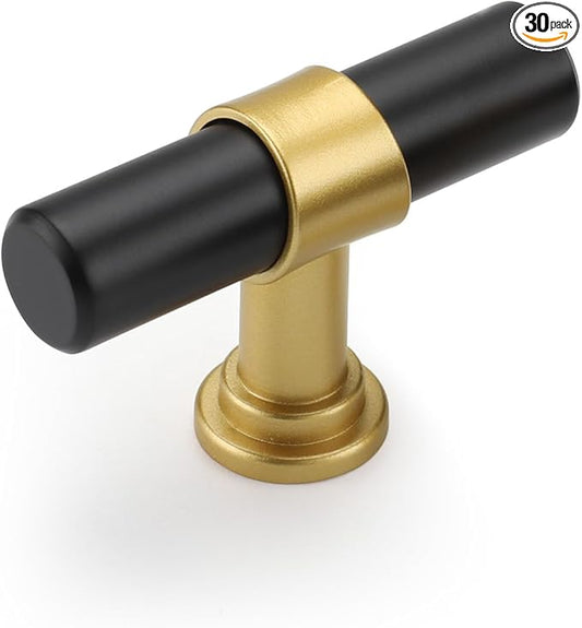 goldenwarm 30 Pack Black and Gold Cabinet Knobs Black Drawer Knobs Gold Cabinet Handles Kitchen Dresser Handles T Bar Hardware