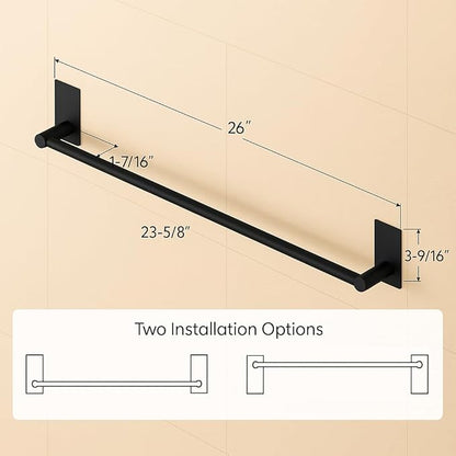 KES Bathroom Towel Bar Usable Length 24-Inch Adhesive Hand Towel Holder No Drill Wall Mounted SUS 304 Stainless Steel Matte Black, A7000S60B-BK
