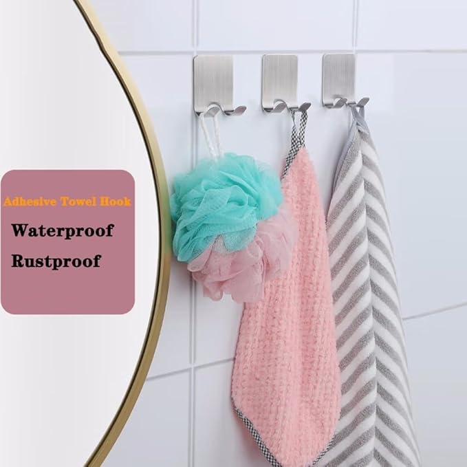Razor Holder Shaver Hook Hanger Stand (2Pack) Self Adhesive Stainless Steel Utility Storage Hook,Shower Hook for Razor,Wreath Hangers for Front Doors,Bathroom Kitchen Organizer for Robe Towel Loofah