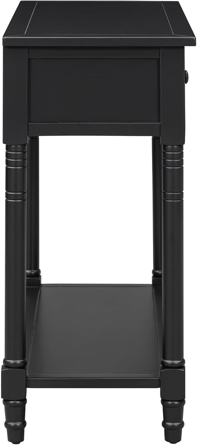 35.34" Console Table Traditional Design with Two Drawers and Bottom Shelf,Black