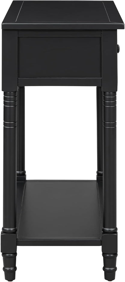 35.34" Console Table Traditional Design with Two Drawers and Bottom Shelf,Black