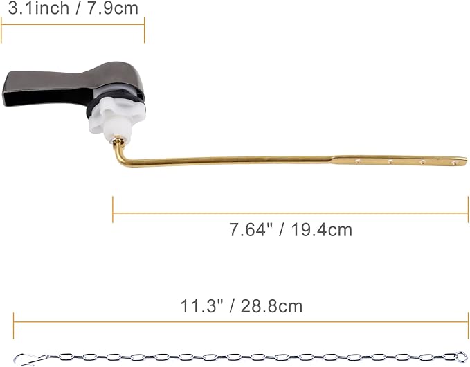 Hibbent Universal Metal Front Mount Toilet Handle Replacement Kit, Brass Toilet Flush Tank Lever with Stainless Steel Flapper Chains for Most Toilets, Gunmetal Gray