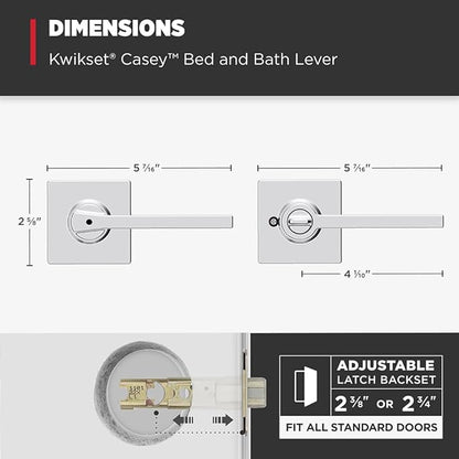 Kwikset Casey Hallway Passage and Bed/Bath Privacy Door Handle 2 Pack, 1 Passage Levers and 1 Privacy Levers, Polished Chrome Reversible Interior Handles