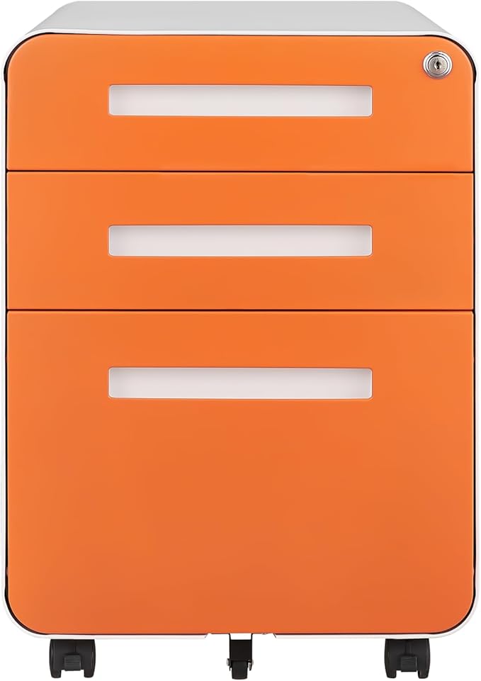 GarveeHome 3 Drawer Mobile File Cabinet with Lock, Under Desk Metal Filing Cabinet for Home Office, Under Desk Storage with 5 Wheels for A4/Letter/Legal Size, Fully Assembled