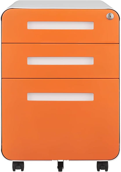 GarveeHome 3 Drawer Mobile File Cabinet with Lock, Under Desk Metal Filing Cabinet for Home Office, Under Desk Storage with 5 Wheels for A4/Letter/Legal Size, Fully Assembled