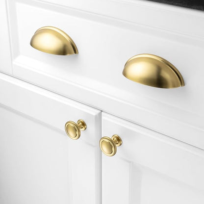 KOOFIZO 10 Pack 3 Inch Bin Cup Drawer Pulls Brushed Gold Cabinet Handles Gold Cabinet Pulls for Kitchen Cabinets Drawer Dresser Cupboard Bedroom Bathroom