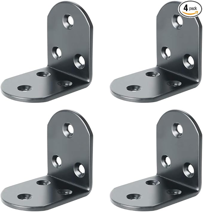 Alise 4Pcs Shelf Brackets Black, Stainless Steel Floating Shelf Brackets Corner Brackets, L Brackets for Shelves, 90 Degree Angle Bracket, Heavy Duty Shelf Brackets for Wood Furniture (1.97X1.97 in)