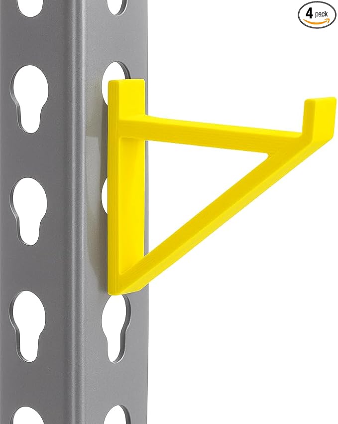 Garage Storage Utility Hooks (4-Pack) – Keyhole Shelving Hook Fits Standard Boltless Uprights – Strong Organization for Workshop & Shelves (Yellow)