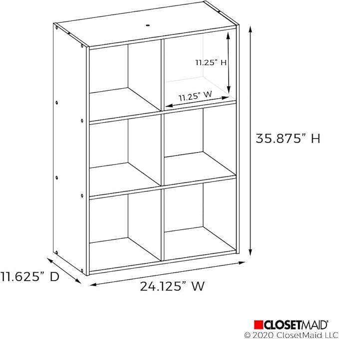 ClosetMaid Cubeicals 6 Cube Storage Shelf Organizer Bookshelf, Stackable, Vertical or Horizontal, Easy Assembly, Wood, White Finish