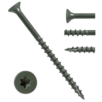 LIONMAX Deck Screws 4 Inch, Wood Screws #10 x 4, 100 PCS, Rust Resistant, Exterior Epoxy Coated, Outdoor Decking Screws, Torx/Star Drive Head Screw, T25 Star Bit Included, Green