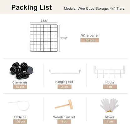 YOZO Wire Cube Storage Metal Closet Wardrobe Room Organizaion armoire Pantry Cabinet Book Shelf Organizer Rack MultiFuncation Cubby Shelving Unit, 16 Cubes, Black