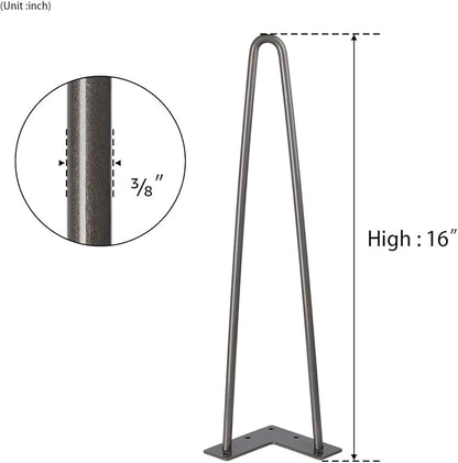 SMARTSTANDARD 16 Inch Heavy Duty Hairpin Furniture Legs, Metal Home DIY Projects for Nightstand, Coffee Table, Desk, etc with Rubber Floor Protectors Grey 4PCS