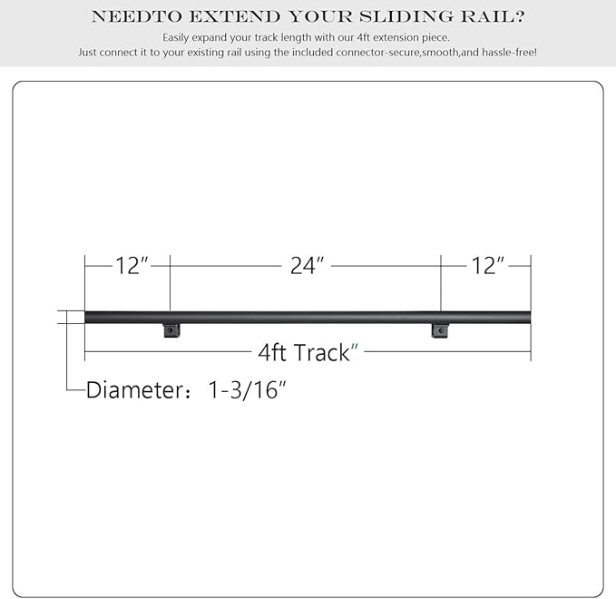 4FT Sliding Library Ladder Track Extension (Not Including Roller Set) for Countryside Black Additional Track in a Rolling Ladder System
