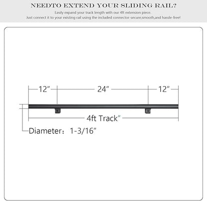 4FT Sliding Library Ladder Track Extension (Not Including Roller Set) for Countryside Black Additional Track in a Rolling Ladder System