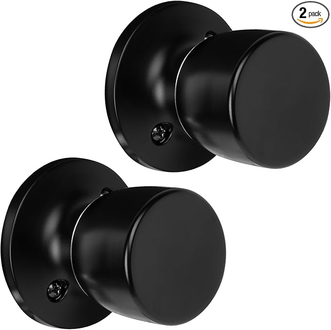 HOSOM Dummy Door Knob，2 Pack Matte Black Interior Door Knobs Closet Dummy Door Handles Set, Individual Non-Turning Single Side Round Knob for French Doors Easy Installation