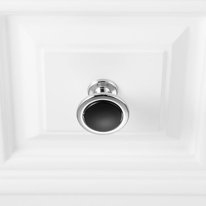KOOFIZO 30 Pack Black and Chrome Kitchen Cabinet Knobs Matte Black and Chrome Drawer Knobs 1960 Round Single Hole Cabinet Pulls for Cabinets Drawers Dresser Cupboard Bedroom Bathroom