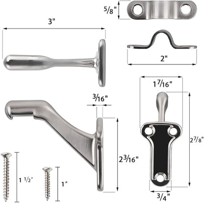 3 Pack brushed nickel handrail bracket,Handrail Stair Brackets 3" Heavy Duty Support Hardware Stairways, Home or Office Staircase Hand Rail Bracket with Screws,Easy Installation Railing Bracket