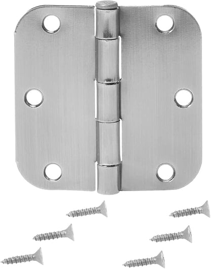 Amazon Basics Rounded Interior Door Hinges with Screws, 3.5" x 3.5", Satin Nickel, Curved Corners, 18-Pack