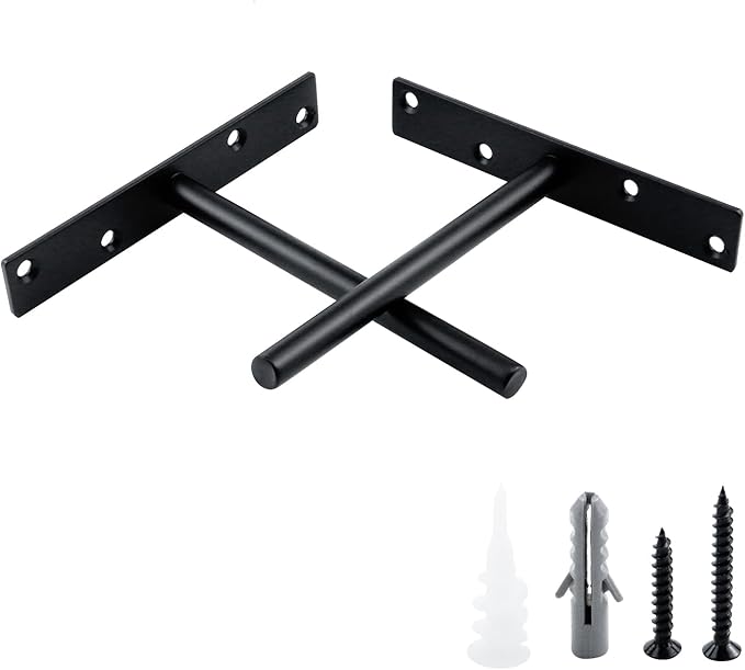 Antrader 4PCS Black Floating Shelf Brackets Blind Hidden Bracket Shelf Support Steel Wall DIY Heavy Duty Screws and Wall Plugs Included, Rod Length 6.1″