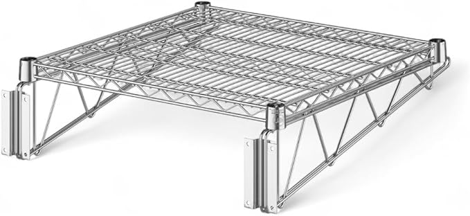 24" x 24" Chrome Wall-Mounted Wire Shelf with Epoxy Coating, Heavy-Duty Steel Storage Rack, NSF Certified, Easy Installation, Open Wire Design for Kitchen, Garage, or Utility Storage