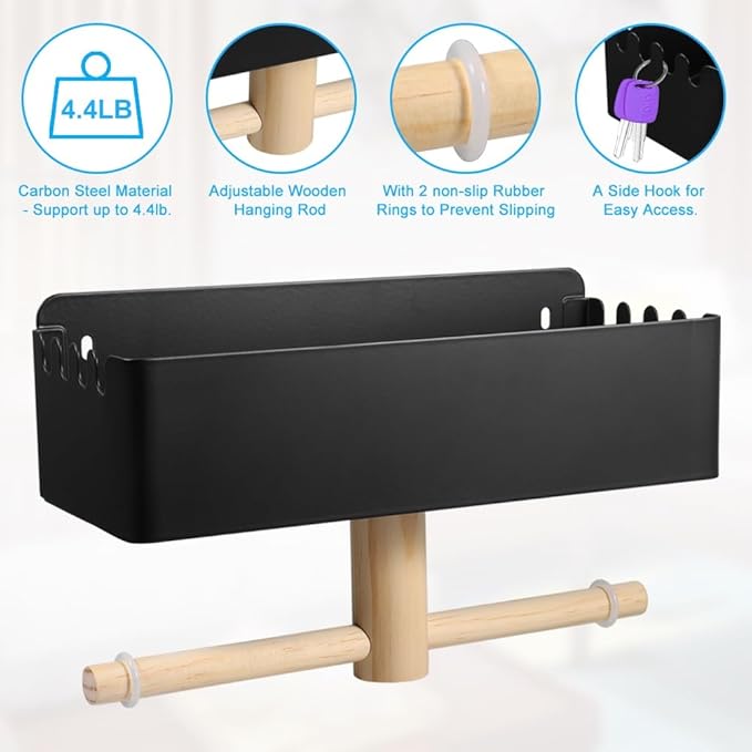 Picowe Dog Leash Holder for Wall, Metal and Wood Dog Leash Hooks, Pet Stuff Storage Shelf Storage for Leashes,Collar, Toys, Treats, Poop Bag (Black)