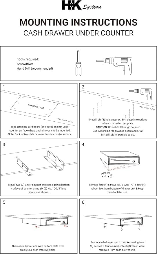 HK SYSTEMS Universal Under Counter Mounting Metal Bracket for All Cash Drawers Sizes, Black Color