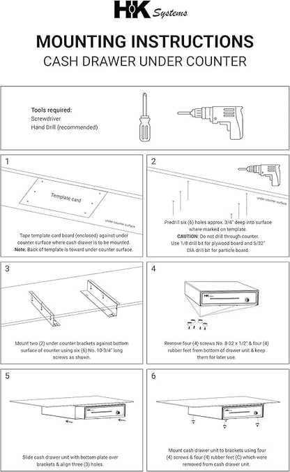 HK SYSTEMS Universal Under Counter Mounting Metal Bracket for All Cash Drawers Sizes, Black Color