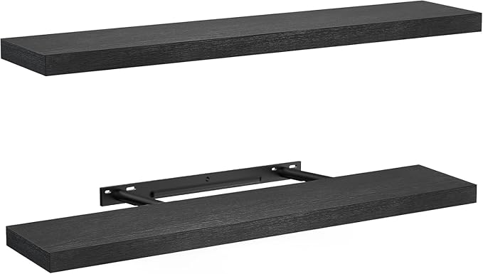 AMADA HOMEFURNISHING Floating Shelves, 32″ Large Wall Mounted Shelves for Bathroom, Bedroom, Living Room, Kitchen, Office, Hanging Shelf for Wall Décor Storage, Set of 2, Black