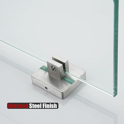 JQK Bathroom Glass Shelf, Tempered Glass Shower Storage 8 by 5 inches, 304 Stainless Steel Brushed Finish Wall Mount, TGS201L8-BN