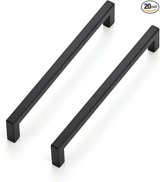 Ravinte 20 Pack Solid 6-1/4 Inch Center to Center Slim Square Bar Drawer Handles - Cabinet Hardware Pulls in Matte Black for Kitchen
