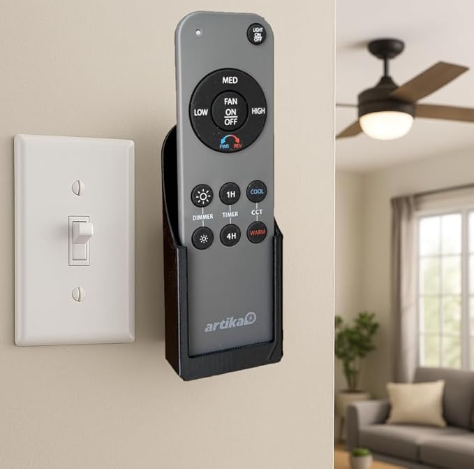 Fan Remote Holder Wall Mount Bracket for Artika Austin Edwin Ceiling Fan Remote Control – Black Holder with Adhesive Strip (1 Pack)