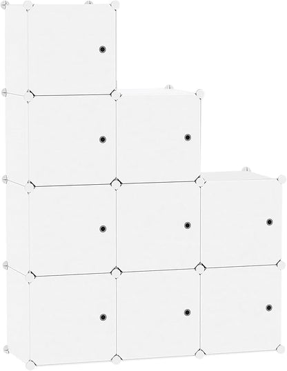 C&AHOME Cube Storage Organizer with Doors, 9-Cube Shelf, Closet Cabinet, DIY Plastic Modular Bookshelf, Storage Shelves Ideal for Bedroom,Living Room,36.6”L x 12.4”W x 36.6”H Milky USHS3009M-DOOR