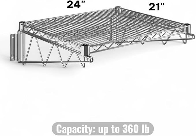 21" x 24" Chrome Wall-Mounted Wire Shelf with Epoxy Coating, Heavy-Duty Steel Storage Rack, NSF Certified, Easy Installation, Open Wire Design for Kitchen, Garage, or Utility Storage