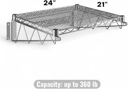 21" x 24" Chrome Wall-Mounted Wire Shelf with Epoxy Coating, Heavy-Duty Steel Storage Rack, NSF Certified, Easy Installation, Open Wire Design for Kitchen, Garage, or Utility Storage