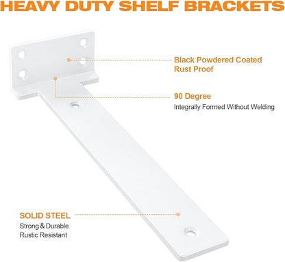 Floating Shelf Brackets 12 inch 8 Pack L Brackets for Shelves White Metal Heavy Duty Shelf Bracket for DIY Decorative with Mounting Hardware