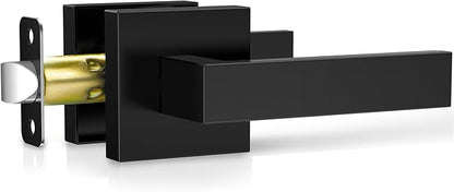 1 Pack Matte Black Door Handles, Passage Door Levers for Hallway & Closet, Interior Keyless Door Knobs Heavy Duty Square Non-Locking Handlesets, Reversible for Left & Right Sided Doors