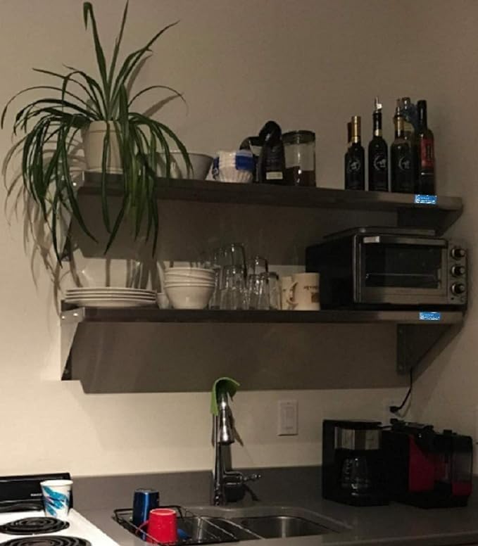 Stainless Steel Wall Shelf | Square Edge | Metal Shelving | Heavy Duty | Commercial Grade | Wall Mount | NSF Certified (14” Width x 30” Length)