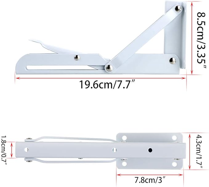 Sumnacon Sturdy Folding Shelf Brackets - Heavy Duty Metal Triangle Table Bench Folding Shelf Brackets, 2 Pcs Folding Shelf Hinge Wall Mounted (8 Inch, White)