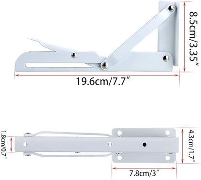 Sumnacon Sturdy Folding Shelf Brackets - Heavy Duty Metal Triangle Table Bench Folding Shelf Brackets, 2 Pcs Folding Shelf Hinge Wall Mounted (8 Inch, White)