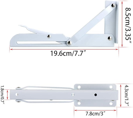 Sumnacon Sturdy Folding Shelf Brackets - Heavy Duty Metal Triangle Table Bench Folding Shelf Brackets, 2 Pcs Folding Shelf Hinge Wall Mounted (8 Inch, White)
