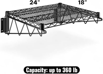 18" x 24" Black Wall-Mounted Wire Shelf with Epoxy Coating, Heavy-Duty Steel Storage Rack, NSF Certified, Easy Installation, Open Wire Design for Kitchen, Garage, or Utility Storage