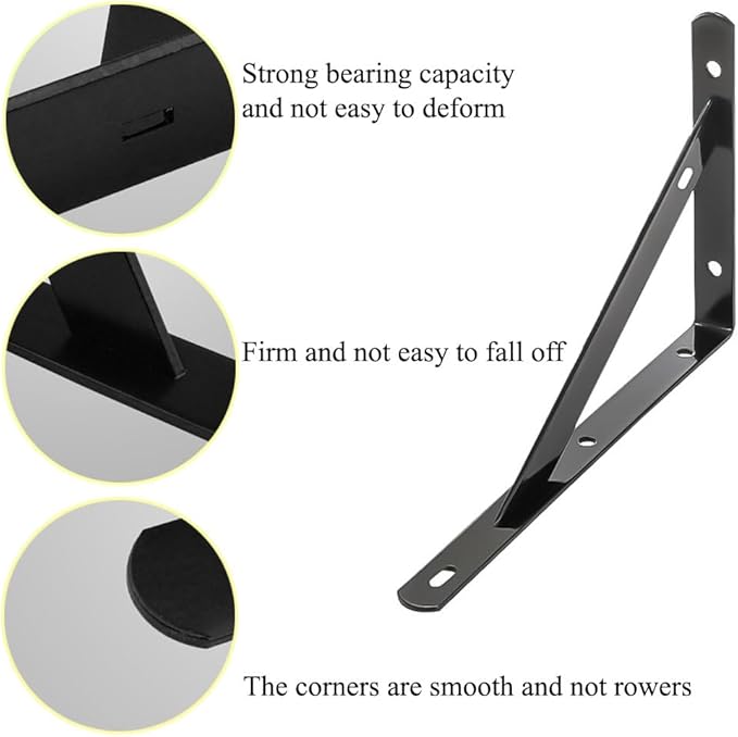 10 Inch Shelf Brackets Set of 8 Steel (Balck, 10 inch 8 Pack)