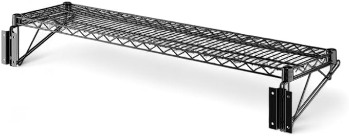14" x 48" Black Wall-Mounted Wire Shelf with Epoxy Coating, Heavy-Duty Steel Storage Rack, NSF Certified, Easy Installation, Open Wire Design for Kitchen, Garage, or Utility Storage