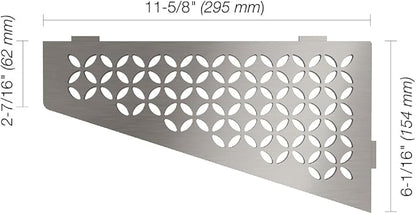 Schluter Quadrilateral Corner Shelf for Tiled Walls - Floral Design, Stainless Steel Material, Brushed Stainless Steel Finish, 3/32" Thick Anchoring Tabs - SES3D5EB