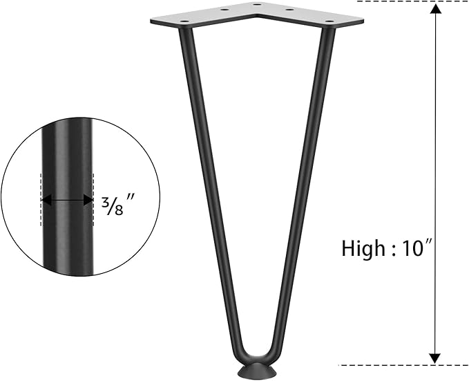 SMARTSTANDARD 10 Inch Heavy Duty Hairpin Furniture Legs, Metal Home DIY Projects for TV Stand, Sofa, Dresser with Rubber Floor Protectors Black 4PCS