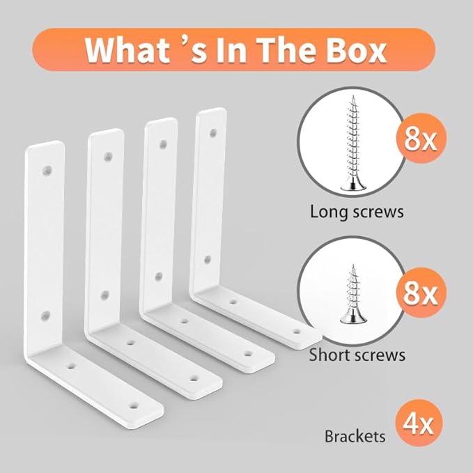 L Shelf Brackets 10 inch, White Heavy Duty Iron Shelf Brackets, Industrial Modern Floating Shelf Support for Wall Mount Shelves