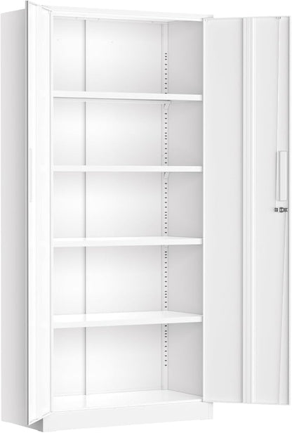 Greenvelly Metal Lockable Storage Cabinet, 72” Storage Cabinet with 2 Doors and 4 Adjustable Shelves for Office, Home, Garage, Pantry (Assembly Required, White)