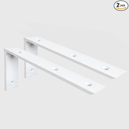 WINKER Countertop Support Bracket 2 Pack Heavy Duty 3/8" Thick Hidden L Shelf Bracket 20" x 8" x 2.5" Metal Corbels for Quartz/Granite/Wood/Concrete/Laminate Countertops, White (6 Hole)